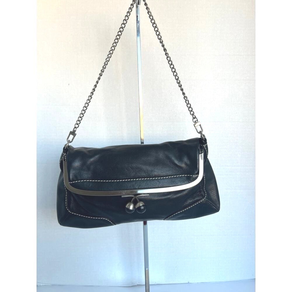 BCBG MAXAZRIA Shoulder Bag Women OS Black Excellent Leather White Stitch